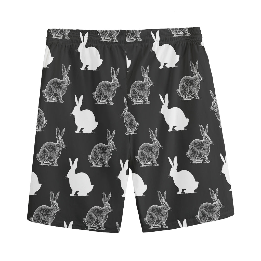Black And White Rabbit Pattern Print Men's Sports Shorts