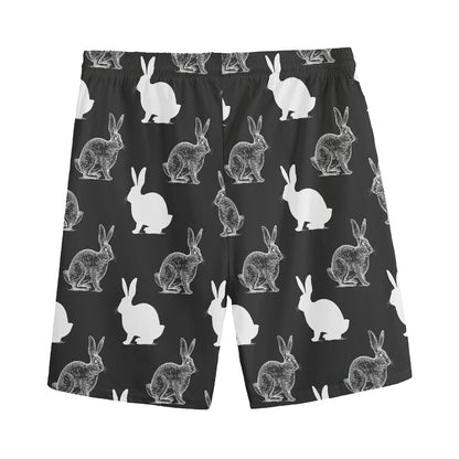 Black And White Rabbit Pattern Print Men's Sports Shorts
