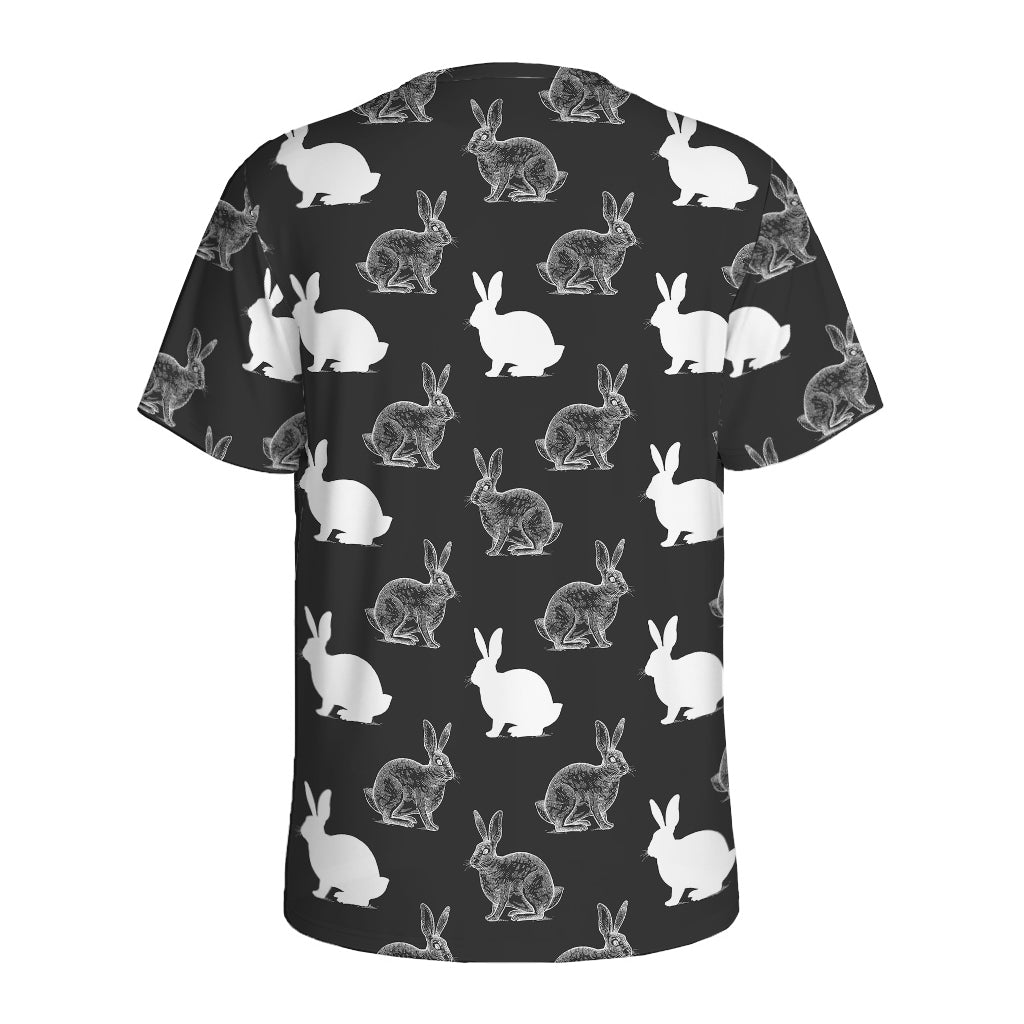 Black And White Rabbit Pattern Print Men's Sports T-Shirt
