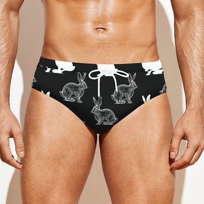 Black And White Rabbit Pattern Print Men's Swim Briefs
