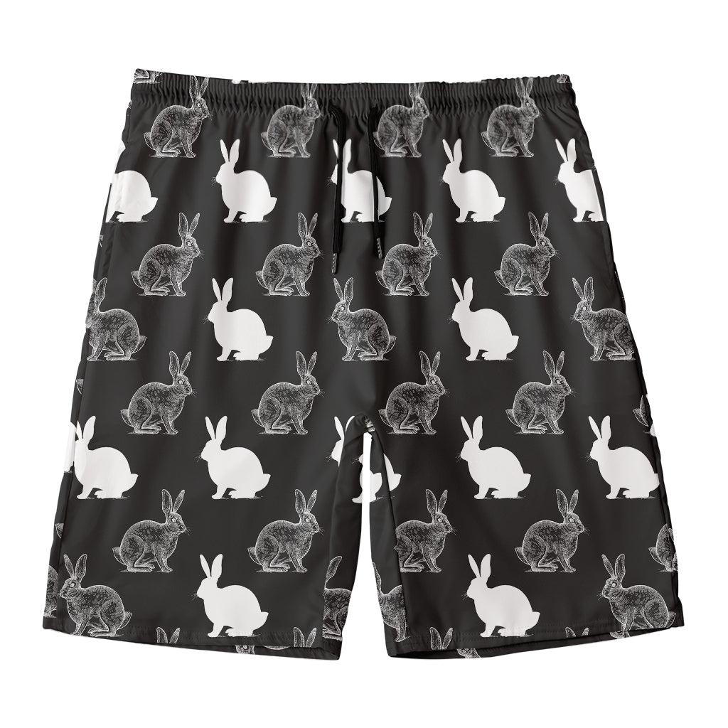 Black And White Rabbit Pattern Print Men's Swim Trunks