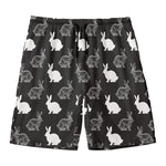 Black And White Rabbit Pattern Print Men's Swim Trunks