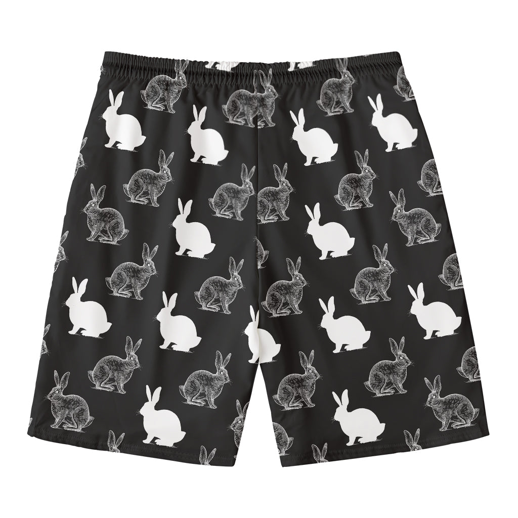 Black And White Rabbit Pattern Print Men's Swim Trunks