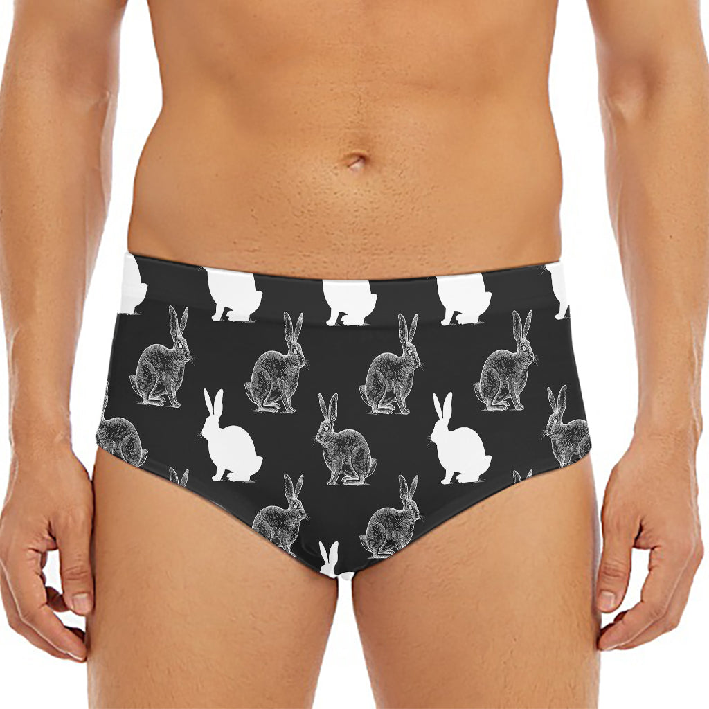 Black And White Rabbit Pattern Print Men's Triangle Swim Briefs