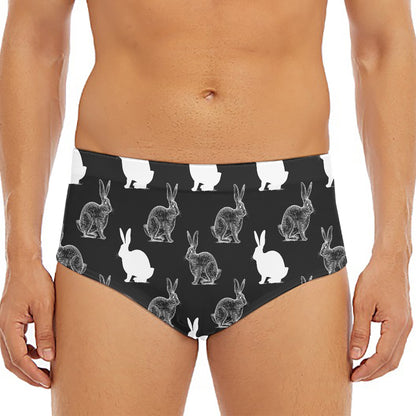 Black And White Rabbit Pattern Print Men's Triangle Swim Briefs