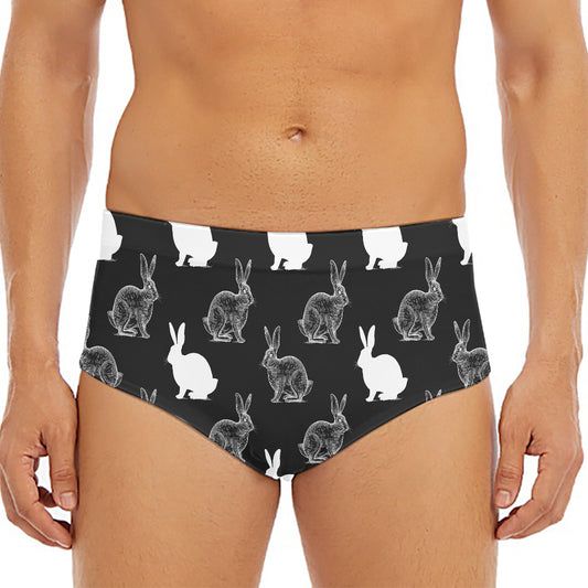 Black And White Rabbit Pattern Print Men's Triangle Swim Briefs