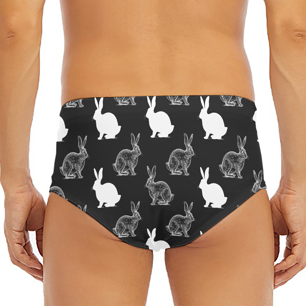 Black And White Rabbit Pattern Print Men's Triangle Swim Briefs