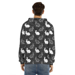 Black And White Rabbit Pattern Print Men's Velvet Pullover Hoodie