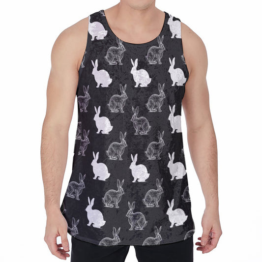 Black And White Rabbit Pattern Print Men's Velvet Tank Top