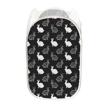 Black And White Rabbit Pattern Print Mesh Laundry Hamper
