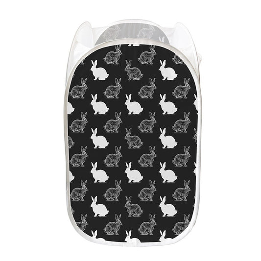 Black And White Rabbit Pattern Print Mesh Laundry Hamper