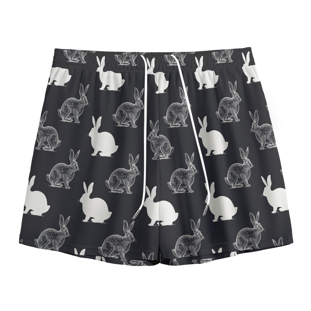 Black And White Rabbit Pattern Print Mesh Shorts