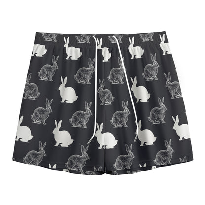 Black And White Rabbit Pattern Print Mesh Shorts