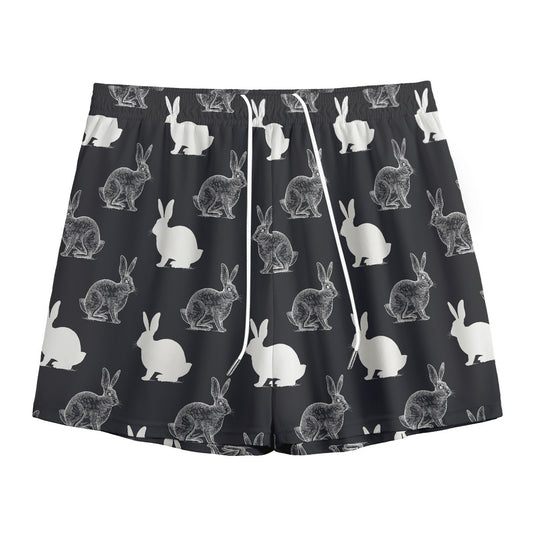 Black And White Rabbit Pattern Print Mesh Shorts