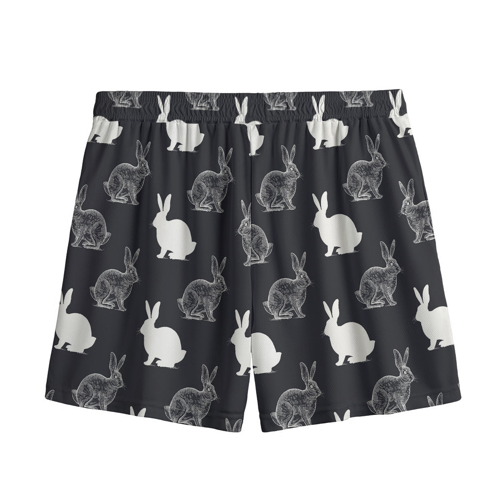 Black And White Rabbit Pattern Print Mesh Shorts