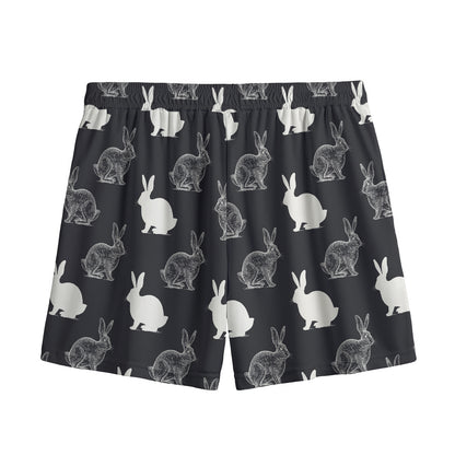 Black And White Rabbit Pattern Print Mesh Shorts