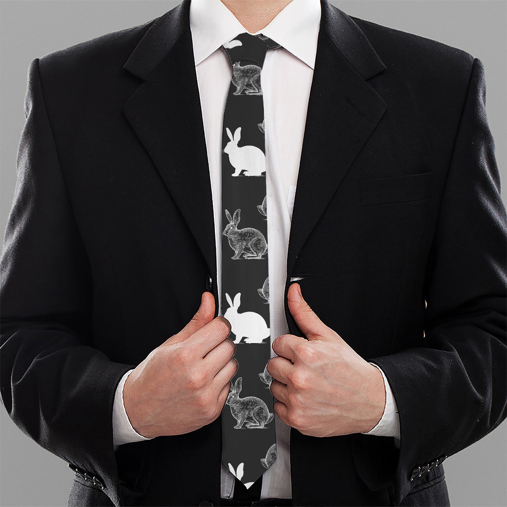 Black And White Rabbit Pattern Print Necktie