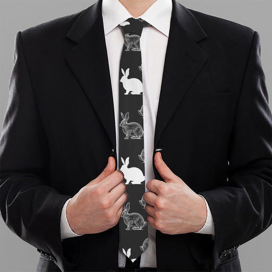 Black And White Rabbit Pattern Print Necktie