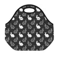 Black And White Rabbit Pattern Print Neoprene Lunch Bag