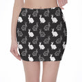 Black And White Rabbit Pattern Print Pencil Mini Skirt