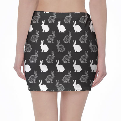 Black And White Rabbit Pattern Print Pencil Mini Skirt