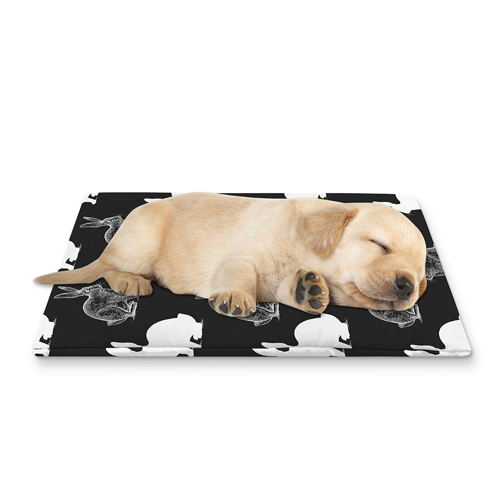 Black And White Rabbit Pattern Print Pet Cooling Mat Cover
