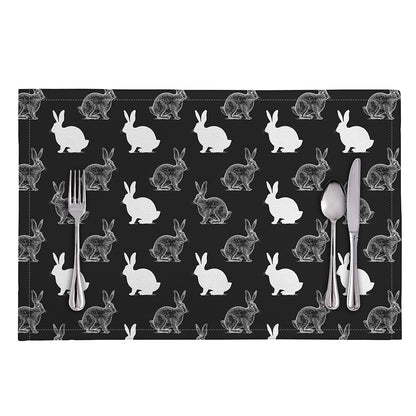 Black And White Rabbit Pattern Print Placemat