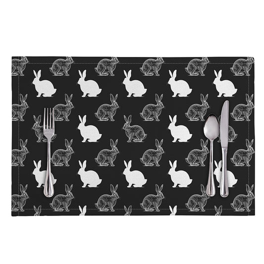 Black And White Rabbit Pattern Print Placemat