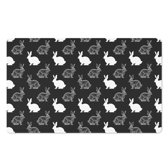 Black And White Rabbit Pattern Print Polyester Doormat