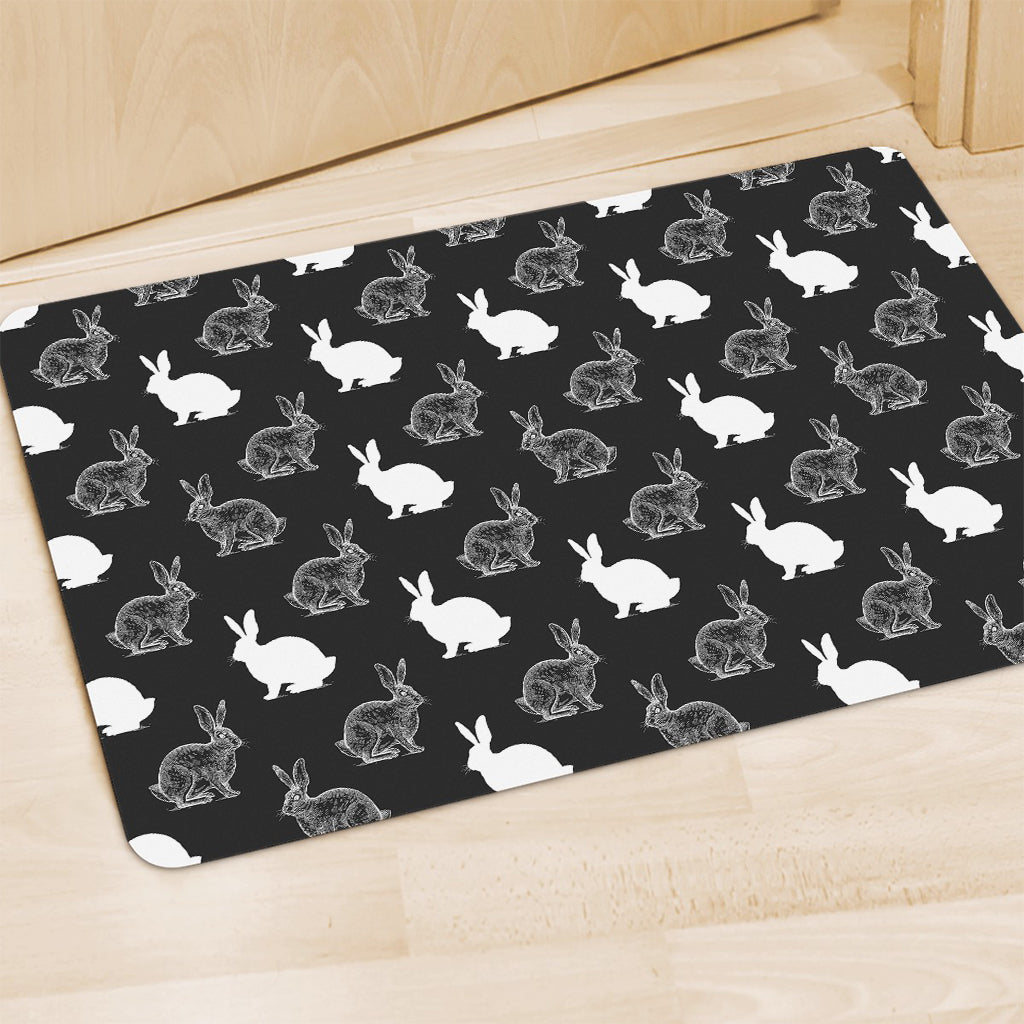 Black And White Rabbit Pattern Print Polyester Doormat