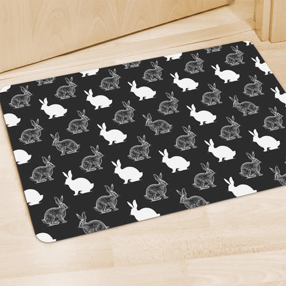 Black And White Rabbit Pattern Print Polyester Doormat