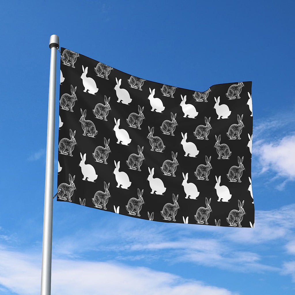 Black And White Rabbit Pattern Print Polyester Flag