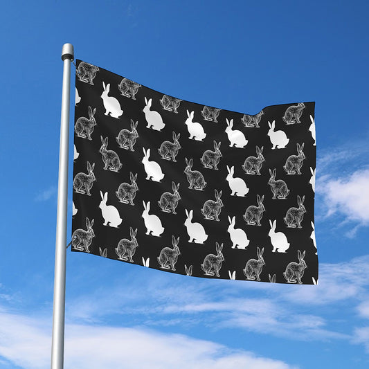 Black And White Rabbit Pattern Print Polyester Flag