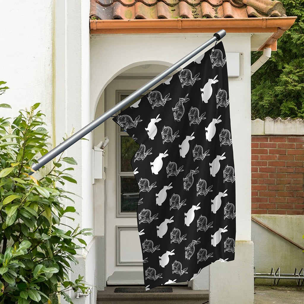 Black And White Rabbit Pattern Print Polyester Flag