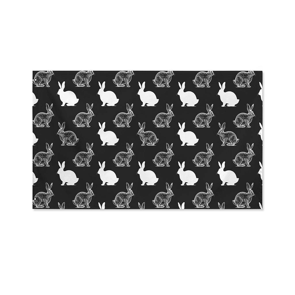 Black And White Rabbit Pattern Print Polyester Flag