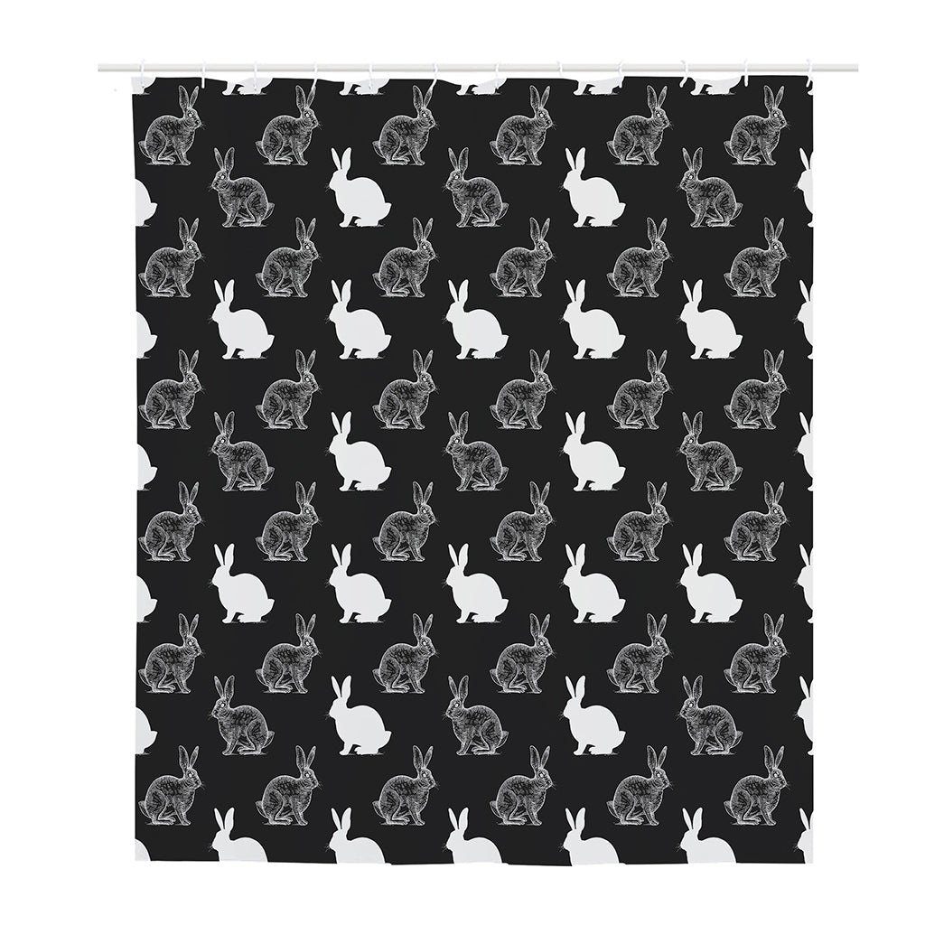 Black And White Rabbit Pattern Print Polyester Shower Curtain
