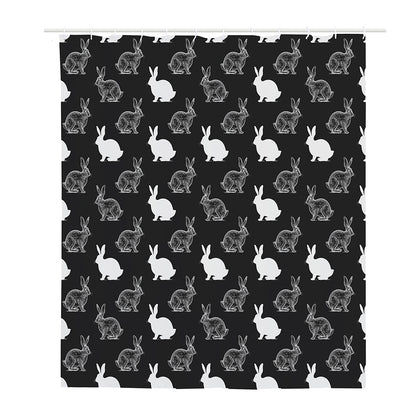 Black And White Rabbit Pattern Print Polyester Shower Curtain