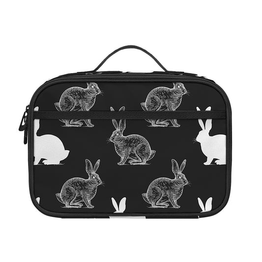 Black And White Rabbit Pattern Print Portable Lunch Bag