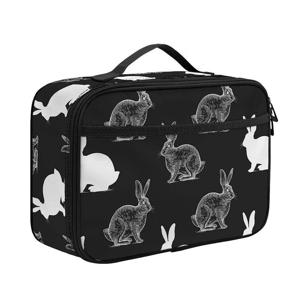 Black And White Rabbit Pattern Print Portable Lunch Bag