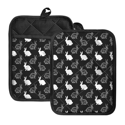 Black And White Rabbit Pattern Print Pot Holders With Pocket