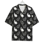 Black And White Rabbit Pattern Print Rayon Hawaiian Shirt