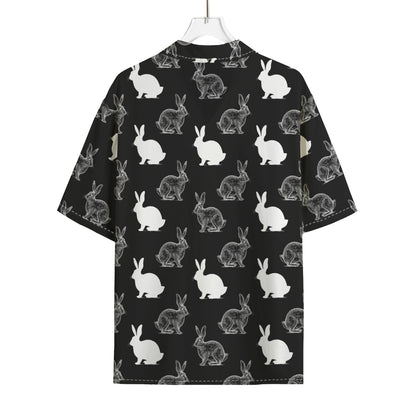 Black And White Rabbit Pattern Print Rayon Hawaiian Shirt