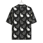 Black And White Rabbit Pattern Print Rayon Hawaiian Shirt