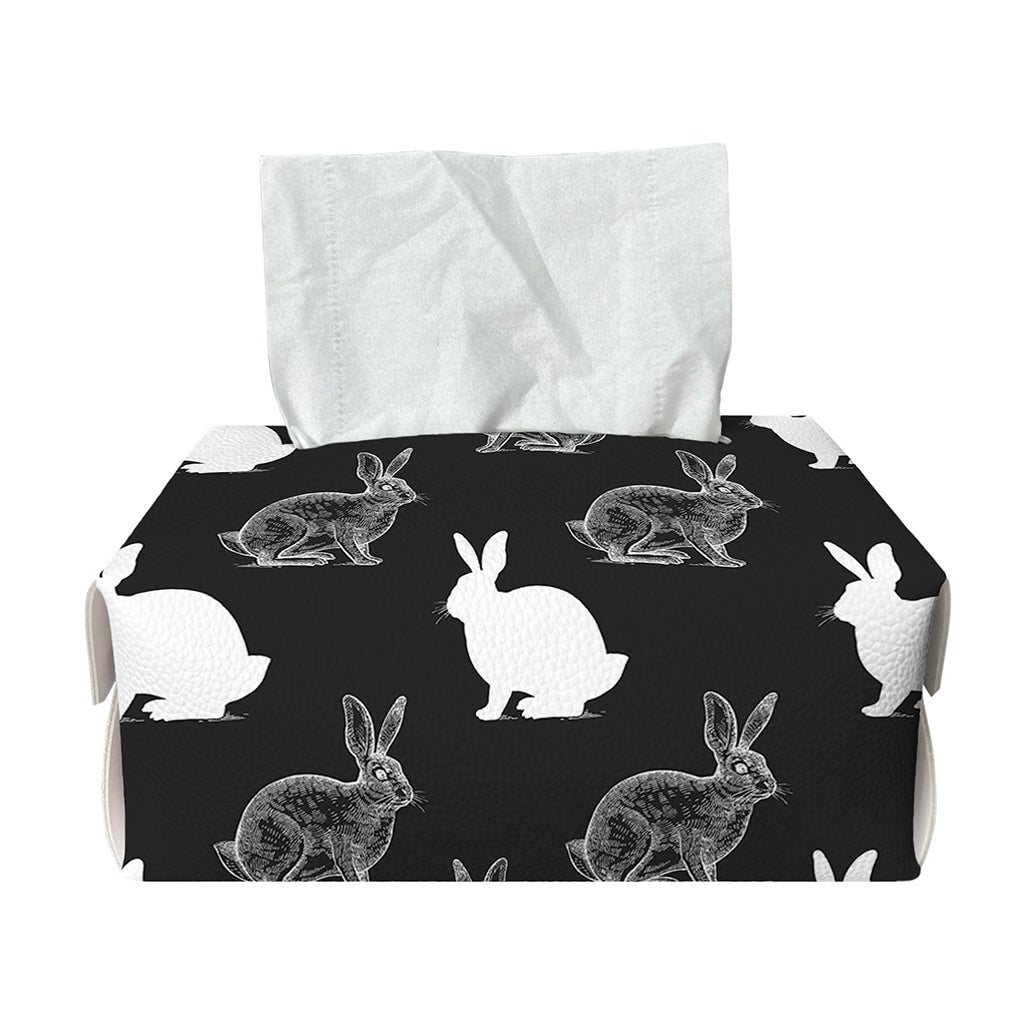 Black And White Rabbit Pattern Print Rectangle Tissue Box Cover