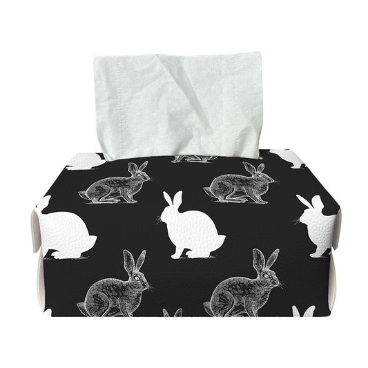 Black And White Rabbit Pattern Print Rectangle Tissue Box Cover