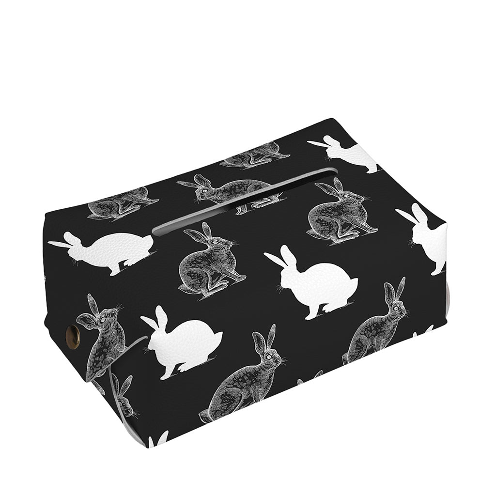 Black And White Rabbit Pattern Print Rectangle Tissue Box Cover