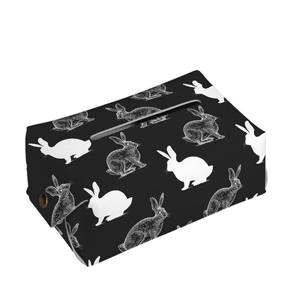 Black And White Rabbit Pattern Print Rectangle Tissue Box Cover