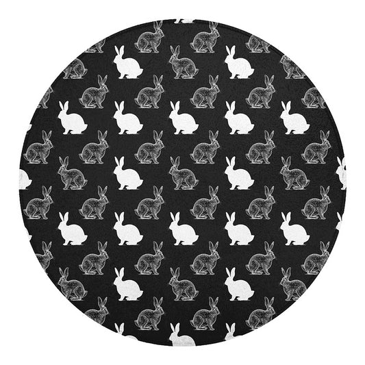 Black And White Rabbit Pattern Print Round Blanket