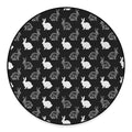 Black And White Rabbit Pattern Print Round Floor Mat