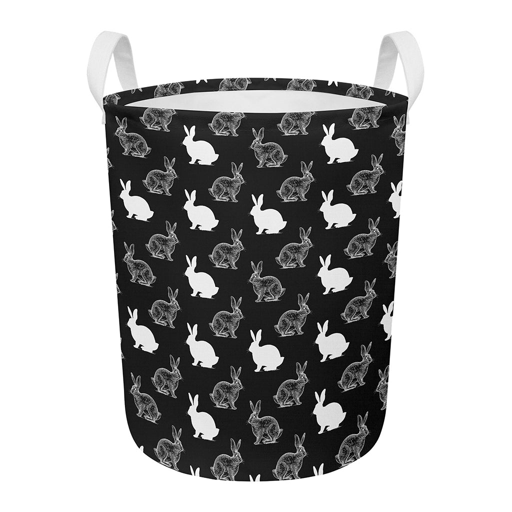 Black And White Rabbit Pattern Print Round Laundry Basket
